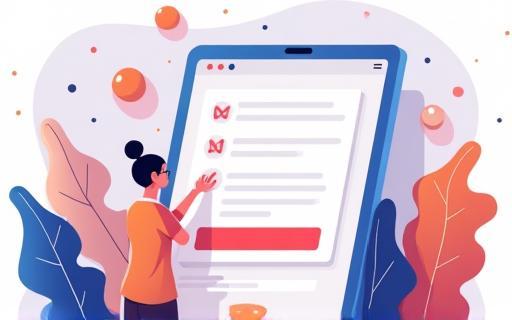 Illustration of a person subscribing to a newsletter with creative design elements surrounding them