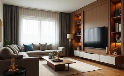 Stylish and modern interior living room design with natural light
