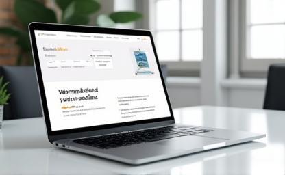 Laptop displaying a modern website design with clean layout